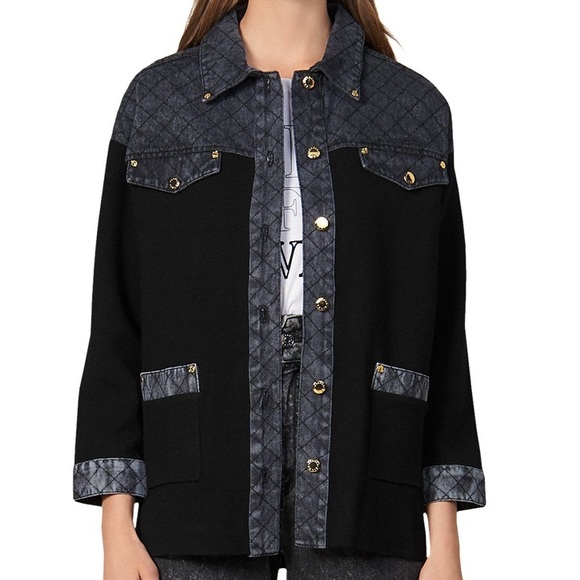 Sandro Jackets & Blazers - Kole Denim-Trimmed Knit Jacket
